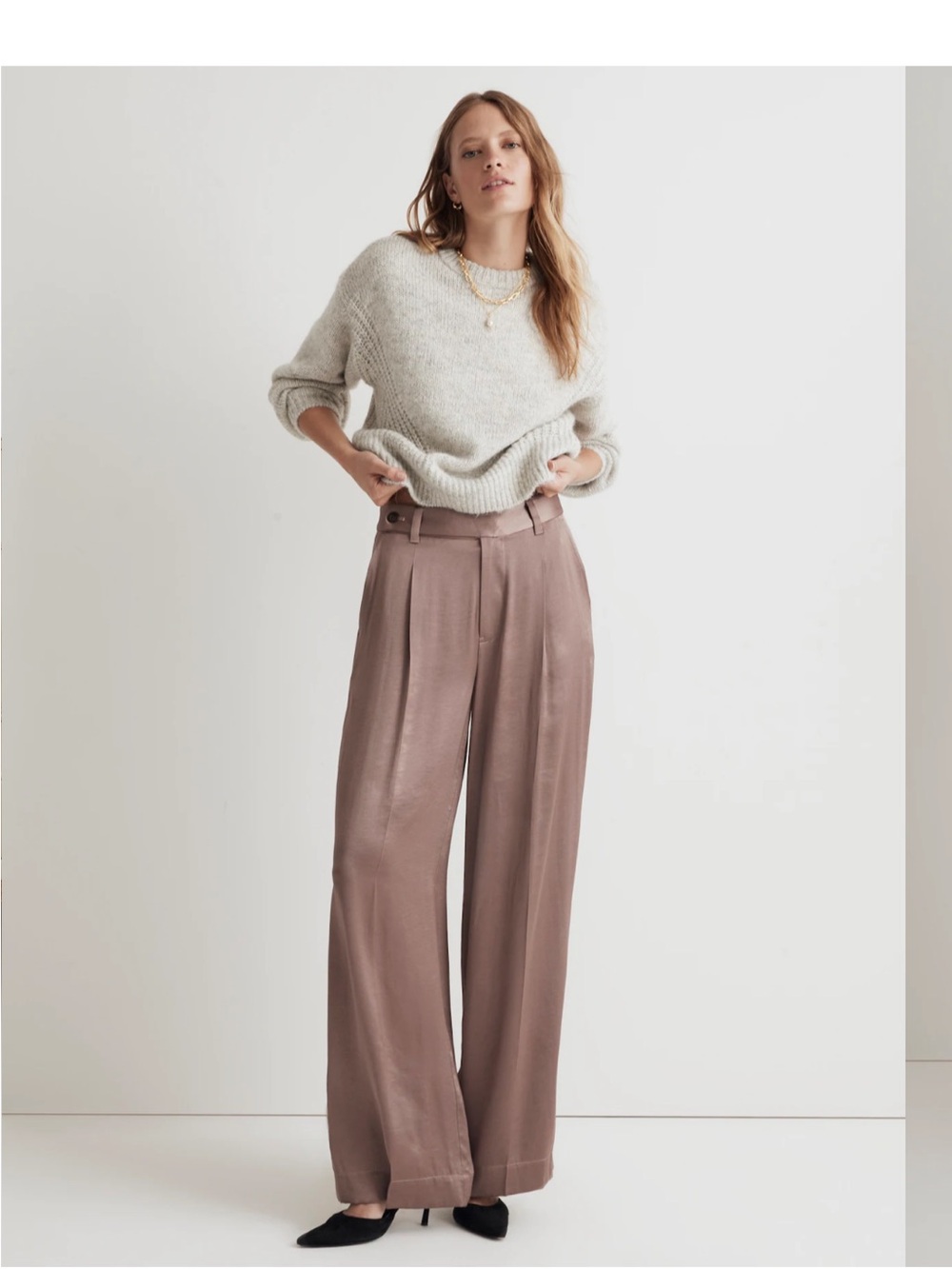 The Harlow Satin Wide-Leg Pant in Mocha NWT